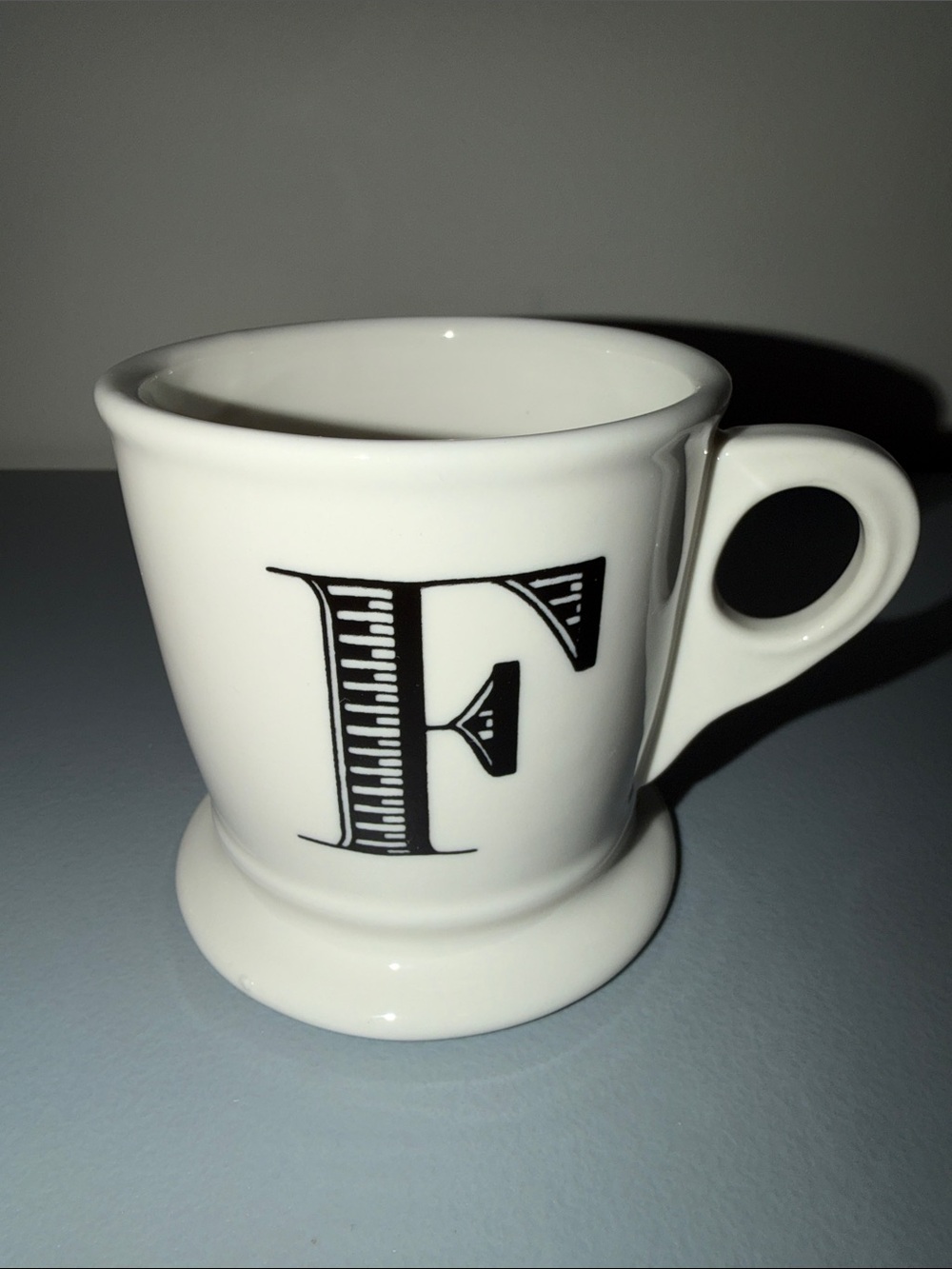Anthropologie White Ceramic Monogram F Pedestal Mug